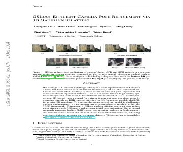 Paper thumbnail for GSLoc: Efficient Camera Pose Refinement via 3D Gaussian Splatting