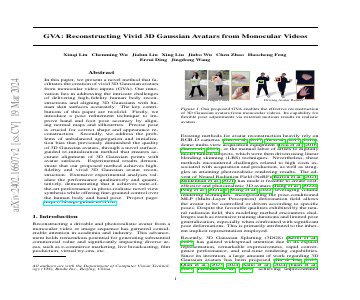 Paper thumbnail for GVA: Reconstructing Vivid 3D Gaussian Avatars from Monocular Videos