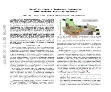 Paper thumbnail for SplaTraj: Camera Trajectory Generation with Semantic Gaussian Splatting