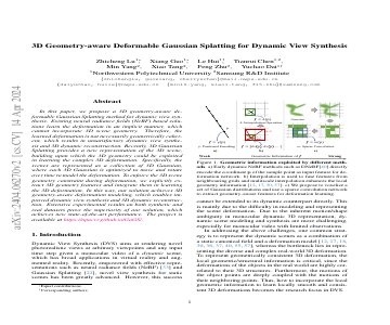 Paper thumbnail for 3D Geometry-aware Deformable Gaussian Splatting for Dynamic View Synthesis