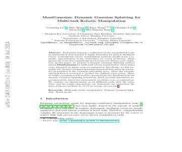 Paper thumbnail for ManiGaussian: Dynamic Gaussian Splatting for Multi-task Robotic Manipulation