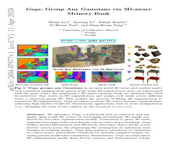 Paper thumbnail for Gaga: Group Any Gaussians via 3D-aware Memory Bank