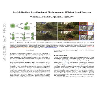 Paper thumbnail for ResGS: Residual Densification of 3D Gaussian for Efficient Detail Recovery