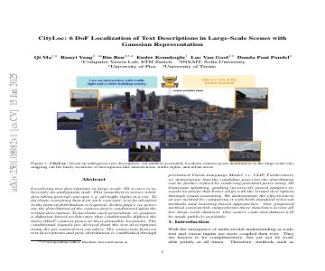 Paper thumbnail for CityLoc: 6 DoF Localization of Text Descriptions in Large-Scale Scenes with Gaussian Representation