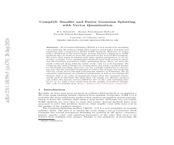 Paper thumbnail for Compact3D: Compressing Gaussian Splat Radiance Field Models with Vector Quantization