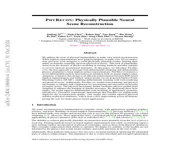 Paper thumbnail for PhyRecon: Physically Plausible Neural Scene Reconstruction