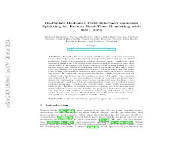 Paper thumbnail for RadSplat: Radiance Field-Informed Gaussian Splatting for Robust Real-Time Rendering with 900+ FPS