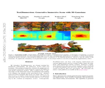 Paper thumbnail for Text2Immersion: Generative Immersive Scene with 3D Gaussian