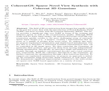 Paper thumbnail for CoherentGS: Sparse Novel View Synthesis with Coherent 3D Gaussians