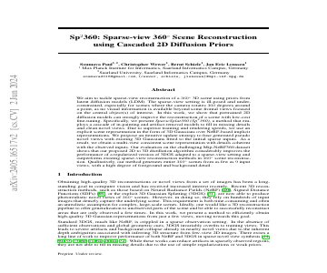 Paper thumbnail for Sp<sup>2</sup>360: Sparse-view 360 Scene Reconstruction using Cascaded 2D Diffusion Priors