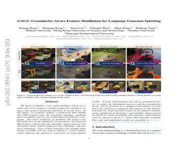 Paper thumbnail for GAGS: Granularity-Aware Feature Distillation for Language Gaussian Splatting