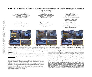 Paper thumbnail for RTG-SLAM: Real-time 3D Reconstruction at Scale using Gaussian Splatting