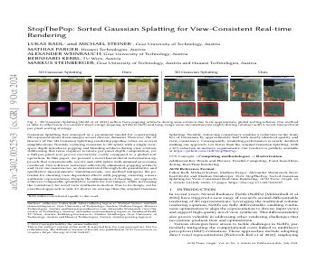 Paper thumbnail for StopThePop: Sorted Gaussian Splatting for View-Consistent Real-time Rendering