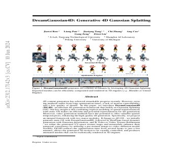 Paper thumbnail for DreamGaussian4D: Generative 4D Gaussian Splatting