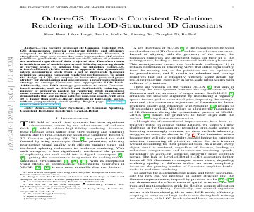 Paper thumbnail for Octree-GS: Towards Consistent Real-time Rendering with LOD-Structured 3D Gaussians