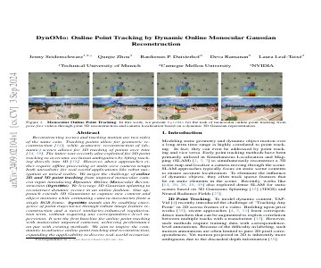 Paper thumbnail for DynOMo: Online Point Tracking by Dynamic Online Monocular Gaussian Reconstruction