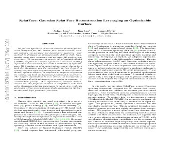 Paper thumbnail for SplatFace: Gaussian Splat Face Reconstruction Leveraging an Optimizable Surface