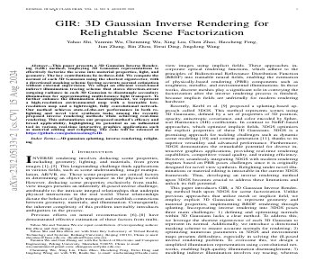 Paper thumbnail for GIR: 3D Gaussian Inverse Rendering for Relightable Scene Factorization