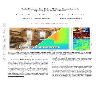 Paper thumbnail for RealmDreamer: Text-Driven 3D Scene Generation with Inpainting and Depth Diffusion