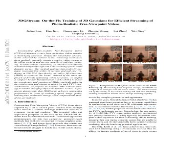 Paper thumbnail for 3DGStream: On-the-Fly Training of 3D Gaussians for Efficient Streaming of Photo-Realistic Free-Viewpoint Videos