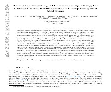 Paper thumbnail for iComMa: Inverting 3D Gaussians Splatting for Camera Pose Estimation via Comparing and Matching