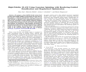Paper thumbnail for High-Fidelity SLAM Using Gaussian Splatting with Rendering-Guided Densification and Regularized Optimization