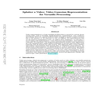 Paper thumbnail for Splatter a Video: Video Gaussian Representation for Versatile Processing
