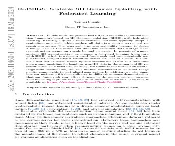 Paper thumbnail for Fed3DGS: Scalable 3D Gaussian Splatting with Federated Learning