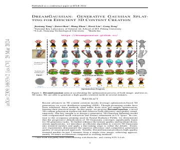 Paper thumbnail for DreamGaussian: Generative Gaussian Splatting for Efficient 3D Content Creation