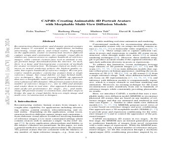 Paper thumbnail for CAP4D: Creating Animatable 4D Portrait Avatars with Morphable Multi-View Diffusion Models