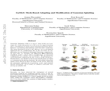 Paper thumbnail for GaMeS: Mesh-Based Adapting and Modification of Gaussian Splatting