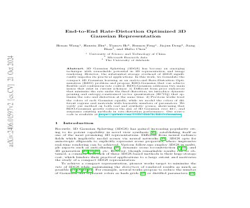 Paper thumbnail for End-to-End Rate-Distortion Optimized 3D Gaussian Representation