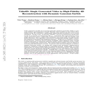 Paper thumbnail for Vidu4D: Single Generated Video to High-Fidelity 4D Reconstruction with Dynamic Gaussian Surfels