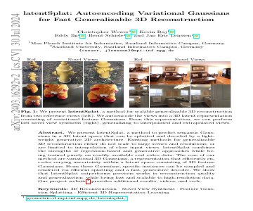 Paper thumbnail for latentSplat: Autoencoding Variational Gaussians for Fast Generalizable 3D Reconstruction