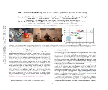 Paper thumbnail for 4D Gaussian Splatting for Real-Time Dynamic Scene Rendering