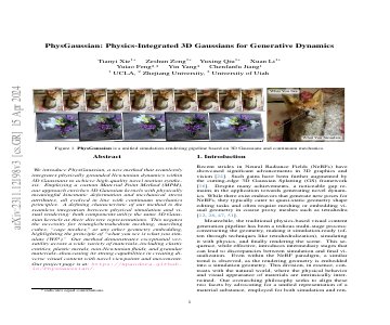 Paper thumbnail for PhysGaussian: Physics-Integrated 3D Gaussians for Generative Dynamics