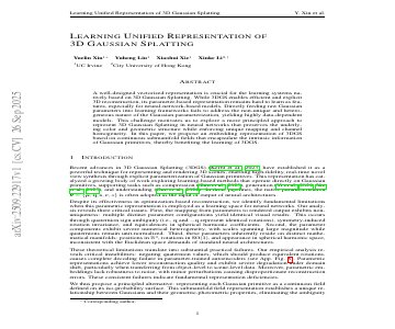 Paper thumbnail for Learning Unified Representation of 3D Gaussian Splatting