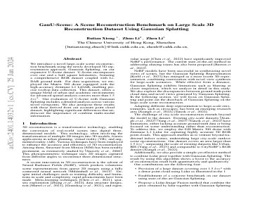 Paper thumbnail for GauU-Scene: A Scene Reconstruction Benchmark on Large Scale 3D Reconstruction Dataset Using Gaussian Splatting
