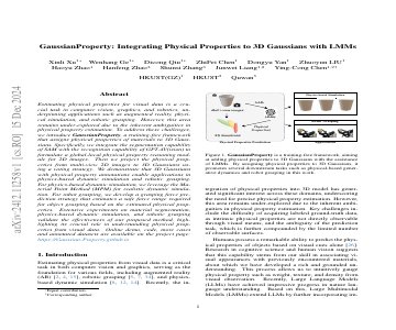 Paper thumbnail for GaussianProperty: Integrating Physical Properties to 3D Gaussians with LMMs