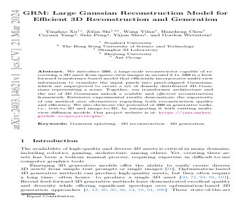 Paper thumbnail for GRM: Large Gaussian Reconstruction Model for Efficient 3D Reconstruction and Generation