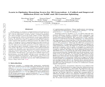 Paper thumbnail for Learn to Optimize Denoising Scores for 3D Generation - A Unified and Improved Diffusion Prior on NeRF and 3D Gaussian Splatting