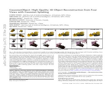 Paper thumbnail for GaussianObject: Just Taking Four Images to Get A High-Quality 3D Object with Gaussian Splatting