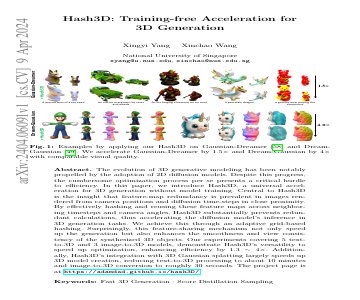 Paper thumbnail for Hash3D: Training-free Acceleration for 3D Generation