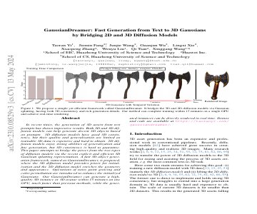Paper thumbnail for GaussianDreamer: Fast Generation from Text to 3D Gaussian Splatting with Point Cloud Priors