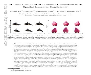 Paper thumbnail for 4DGen: Grounded 4D Content Generation with Spatial-temporal Consistency
