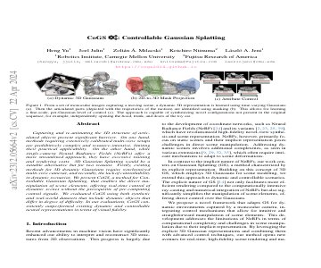 Paper thumbnail for CoGS: Controllable Gaussian Splatting
