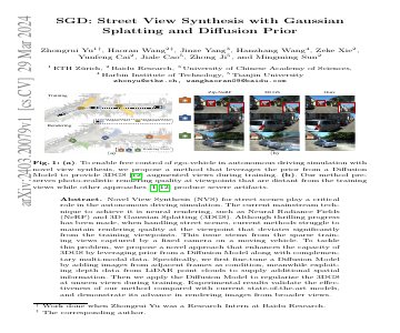 Paper thumbnail for SGD: Street View Synthesis with Gaussian Splatting and Diffusion Prior