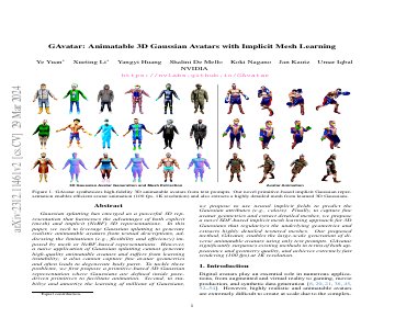 Paper thumbnail for GAvatar: Animatable 3D Gaussian Avatars with Implicit Mesh Learning