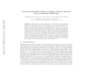 Paper thumbnail for Gaussian-SLAM: Photo-realistic Dense SLAM with Gaussian Splatting