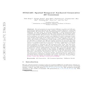 Paper thumbnail for STAG4D: Spatial-Temporal Anchored Generative 4D Gaussians